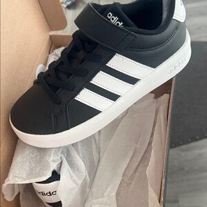 Adidas Kids Black and White Striped Sneakers
